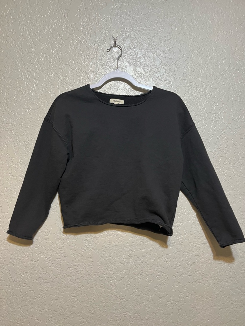 Madewell Charcoal Grey Raw-Hem Cropped Sweatshirt - Size XS